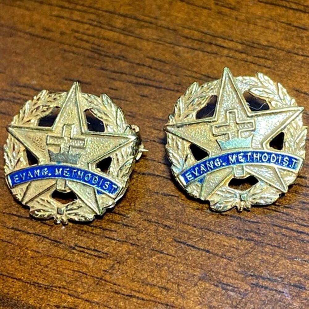 Vintage Evangelical Methodist Sunday School Church Goldtone Pins 2 DG COOK ELGIN